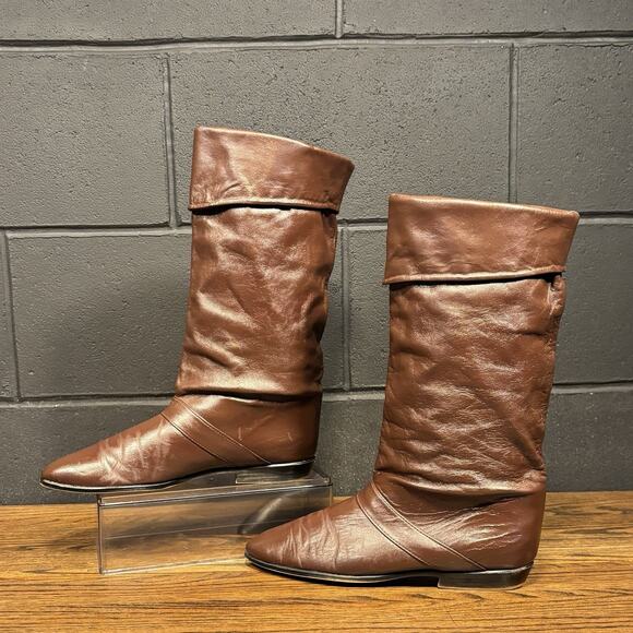 Joyce | Shoes | 7s Vintage Joyce Brown Leather Fold Over Tall Riding ...